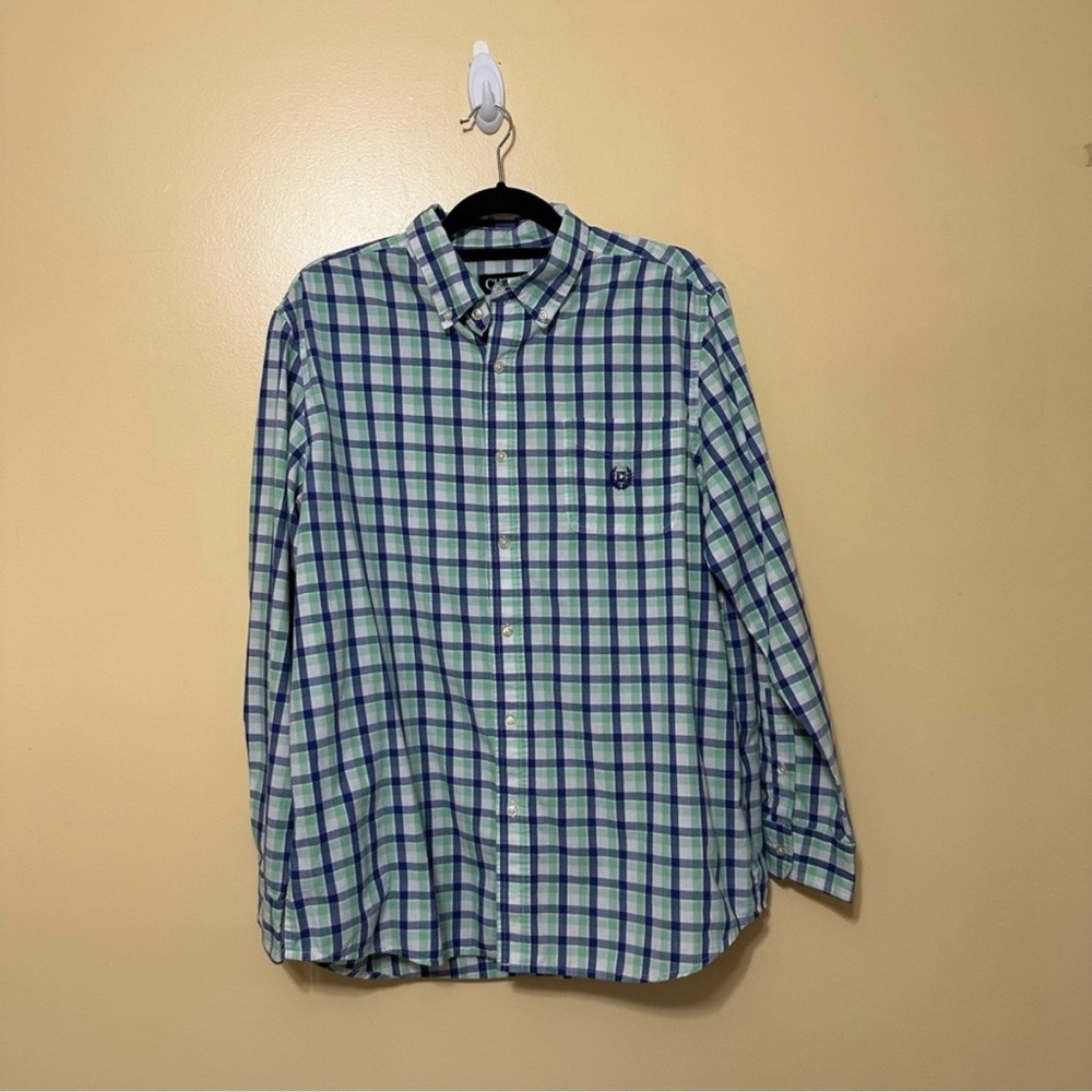 Chaps Long Sleeve Plaid Button Up Shirt Men L Green/blue